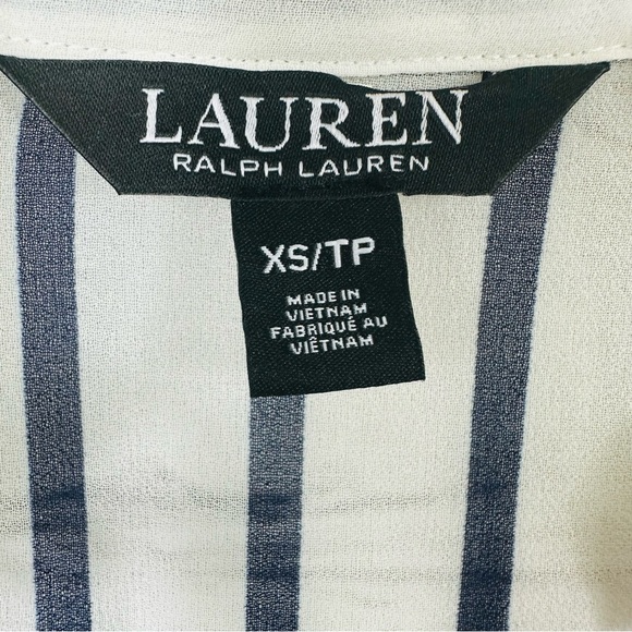 LAUREN RALPH LAUREN STRIPED RUFFLE TRIM CHIFFON BLOUSE SIZE (XSP). - Picture 13 of 14